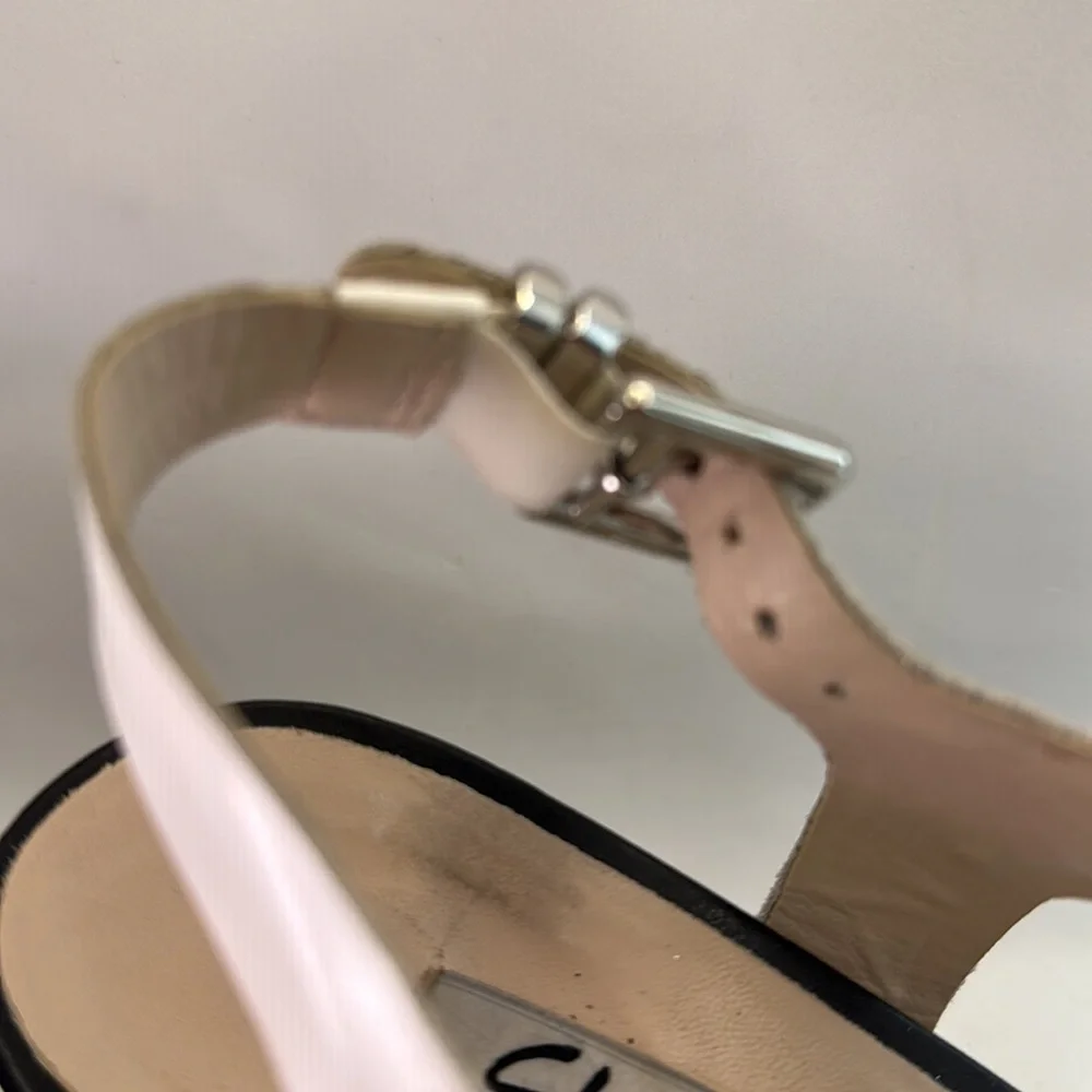 Clarks Narrative, silver, white and black Rosalie Petal 9 40 wedge sandal disco